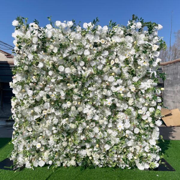 W048 8*8ft floral backdrop greenery flower wall with white roses for wedding decor
