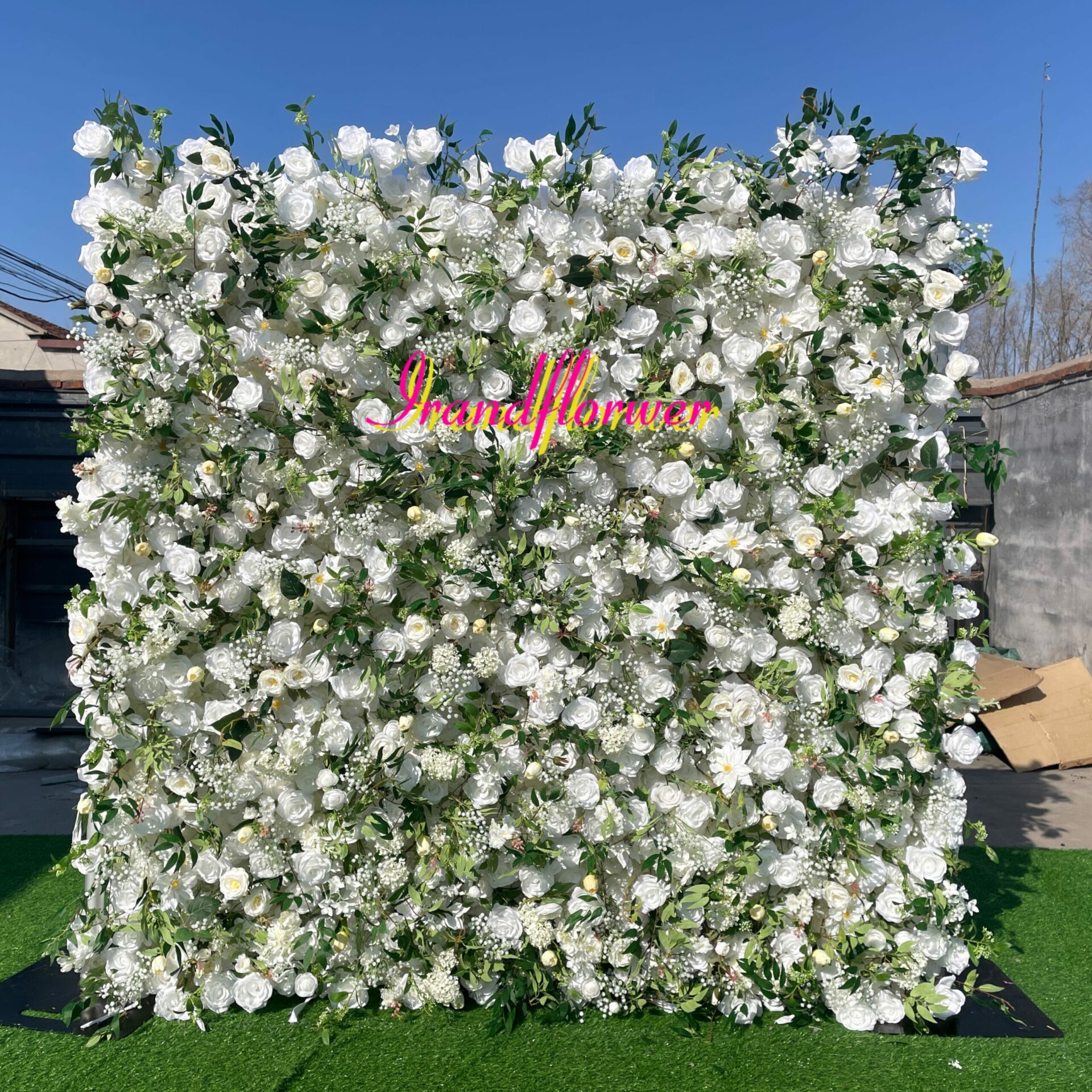 W048 8*8ft floral backdrop greenery flower wall with white roses for wedding decor