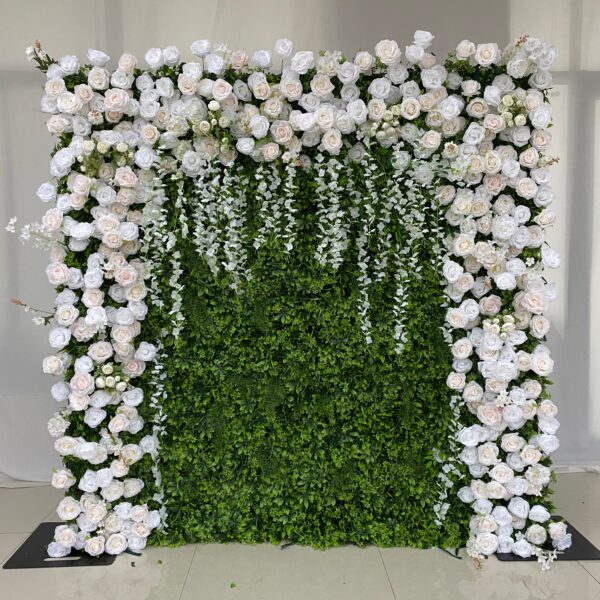 W049 8*8ft greenery flower wall floral backdrop for baby shower decor with withe roses