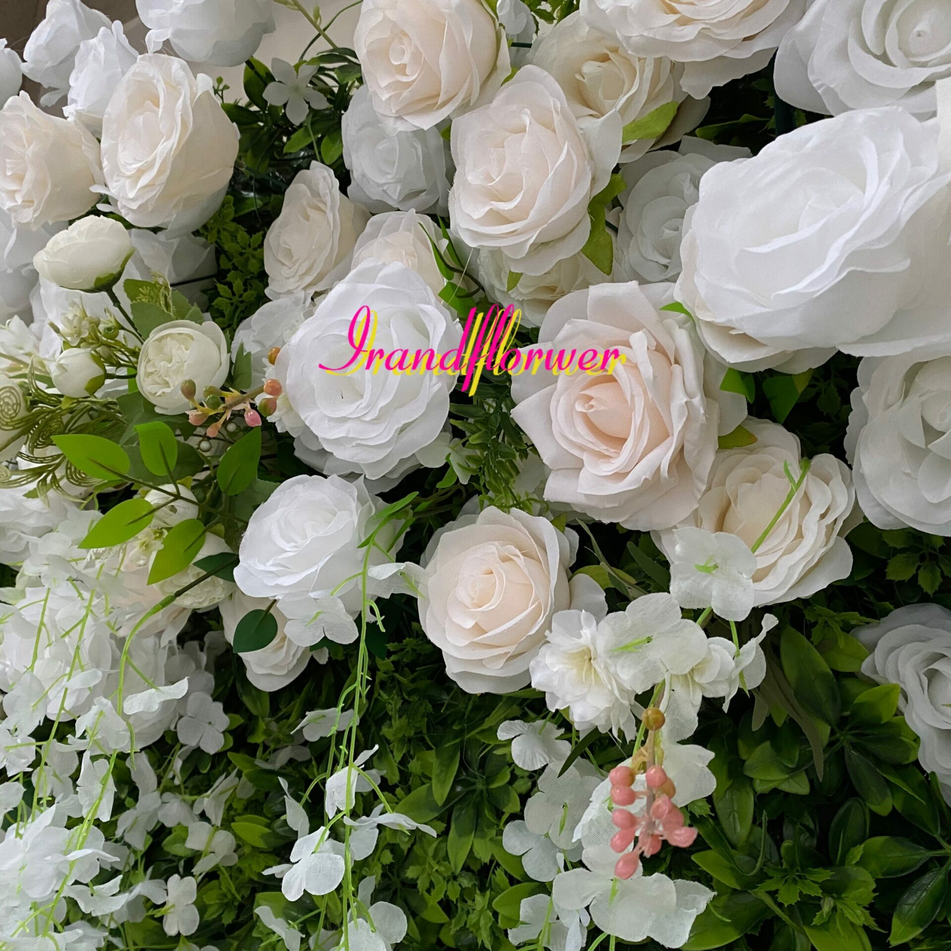 W049 8*8ft greenery flower wall floral backdrop for baby shower decor with withe roses
