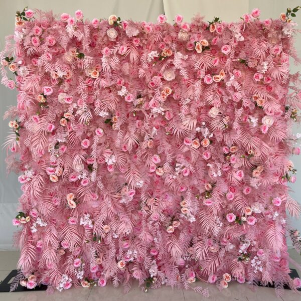 W047 8*8ft pink flower wall pampas grass fabric panel artificial flowers for wedding decor