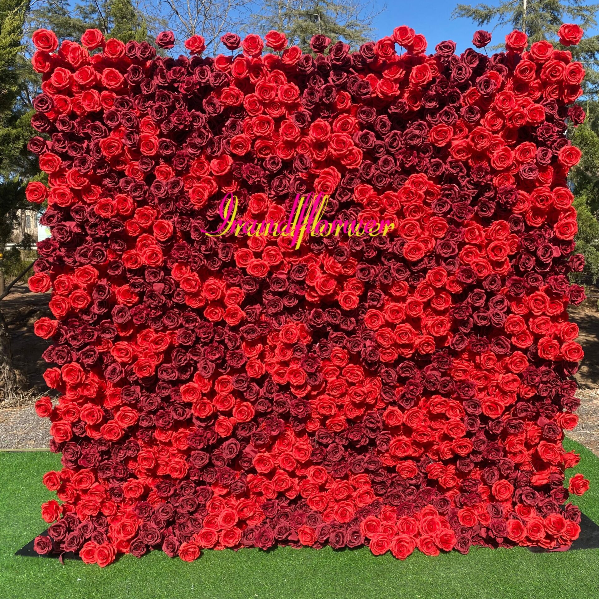 W044 8*8 ft red roses flower wall backdrop fabric panel for wedding