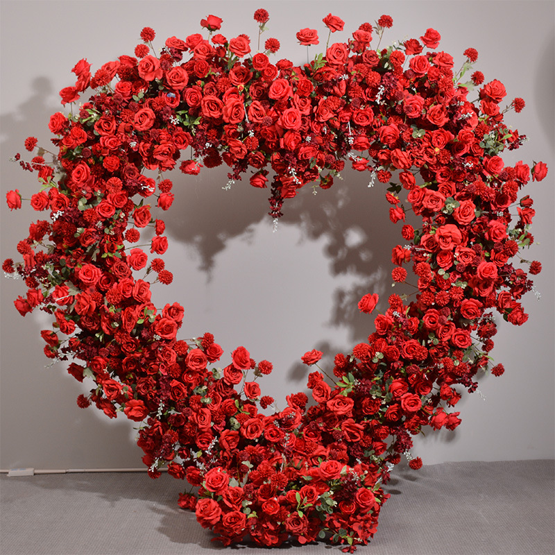 A013  Red heart Arch with red roses and hydrangeas for wedding party events decor