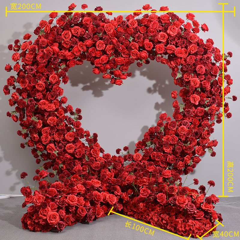 A013  Red heart Arch with red roses and hydrangeas for wedding party events decor