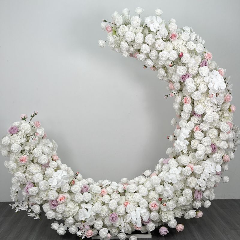 A020  hot sale moon shaped floral backdrop flower arch withe