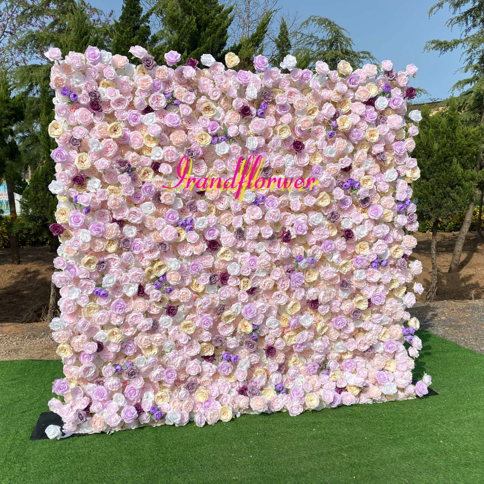W019 pink and purple flower wall for wedding event party decor 8*8ft