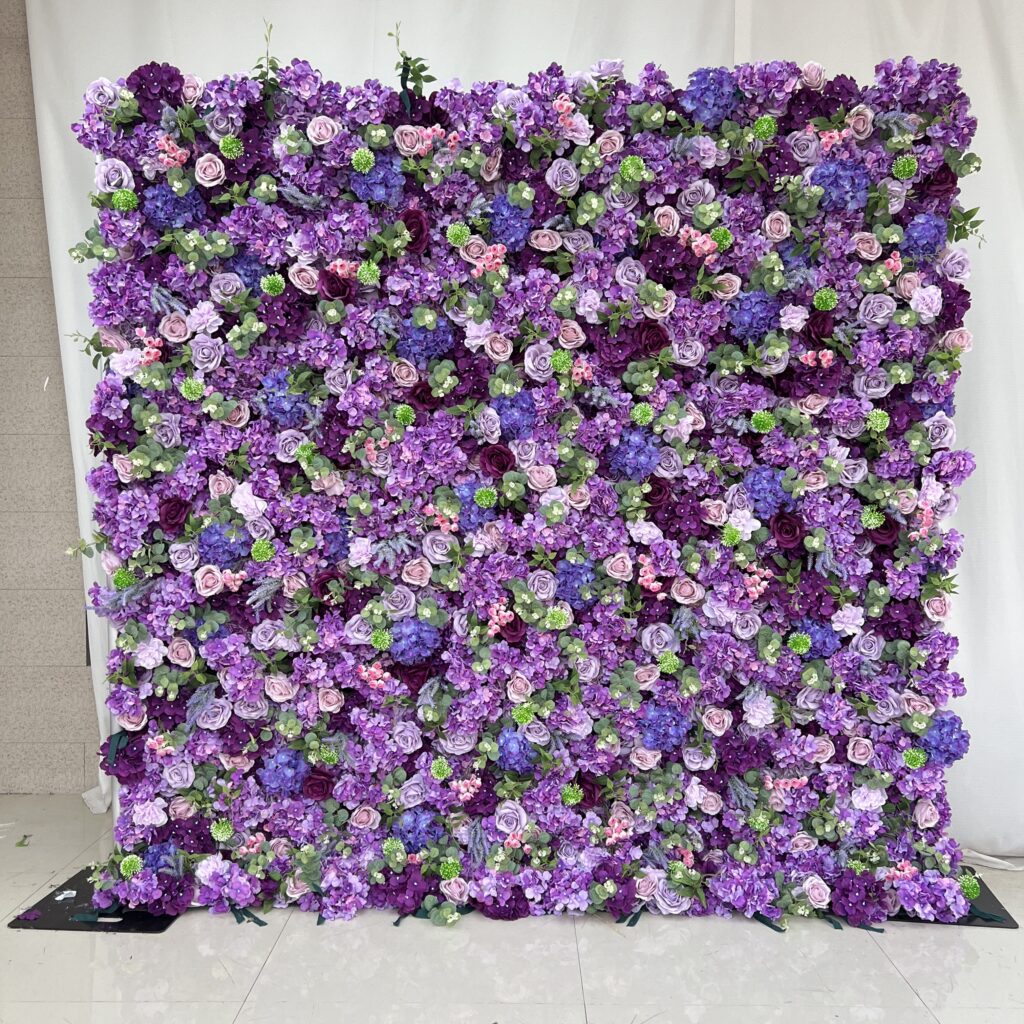 W007 5D 8*8ft purple flower wall roll up floral backdrop