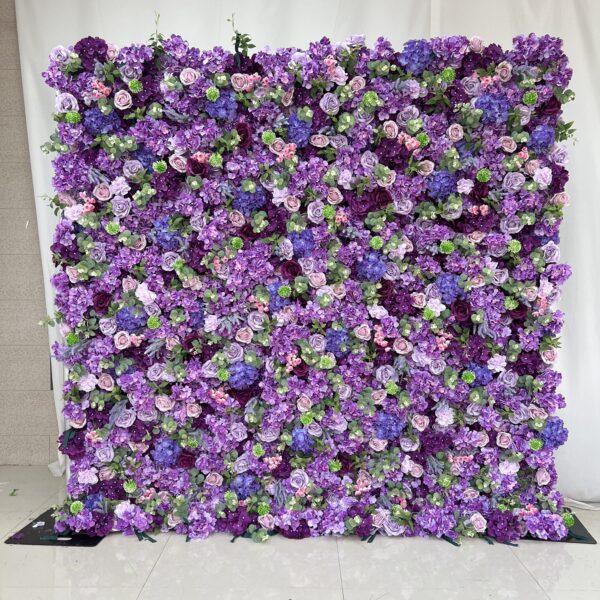 W007 5D 8*8ft purple flower wall roll up floral backdrop