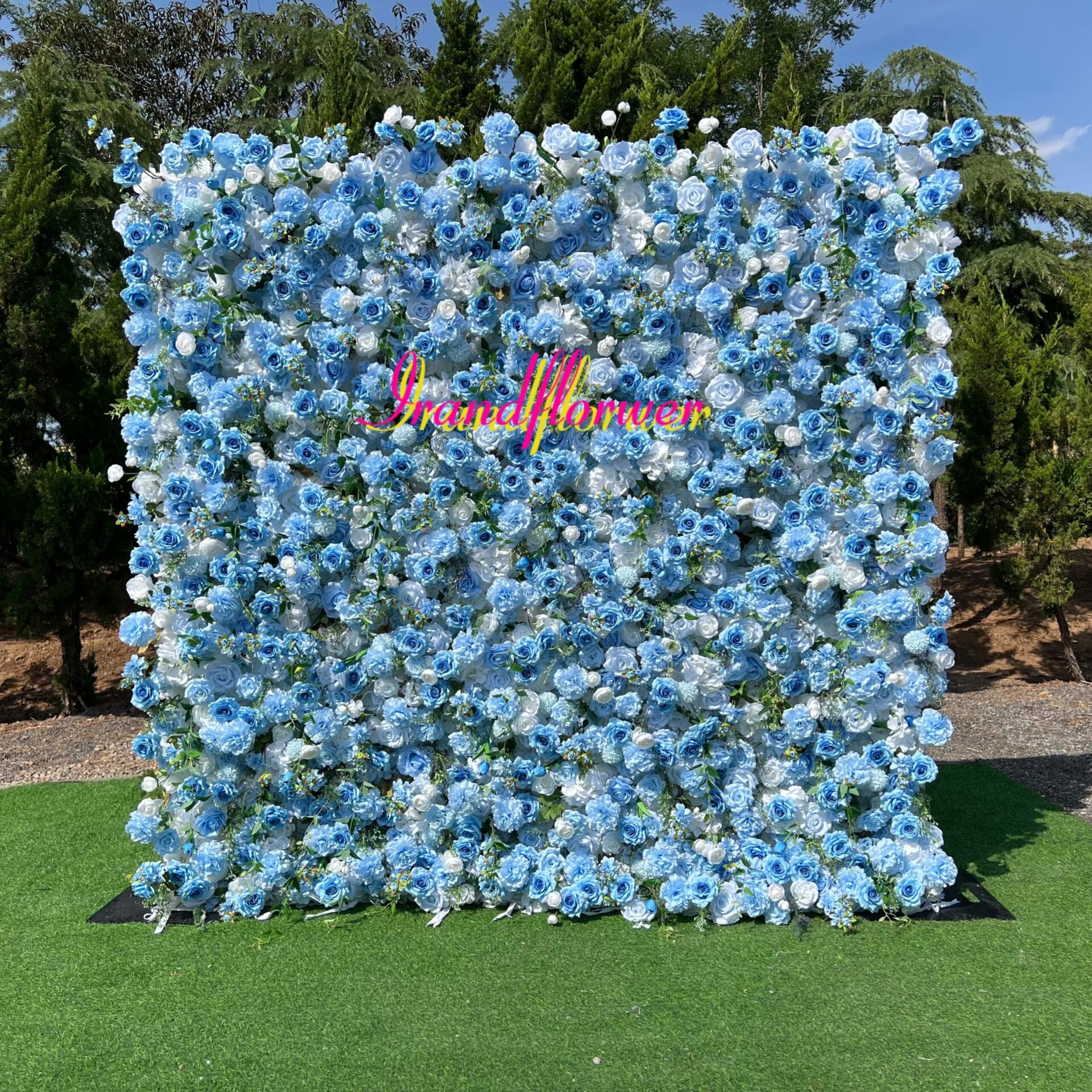W002 blue flower wall backdrop for event wedding decoration