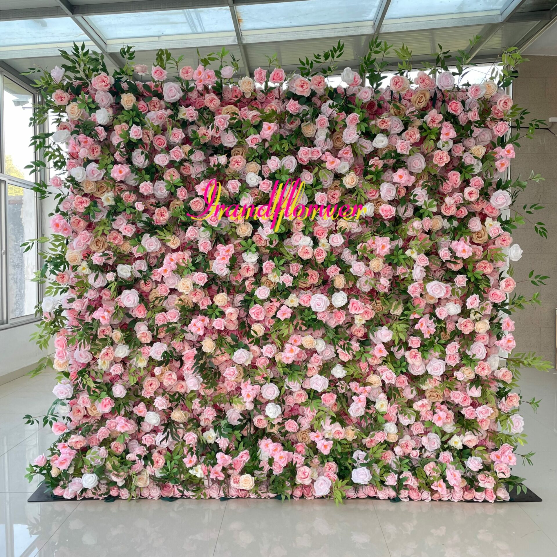 W029 8*8 ft pink rose flower wall fabric panel for wedding event party decor