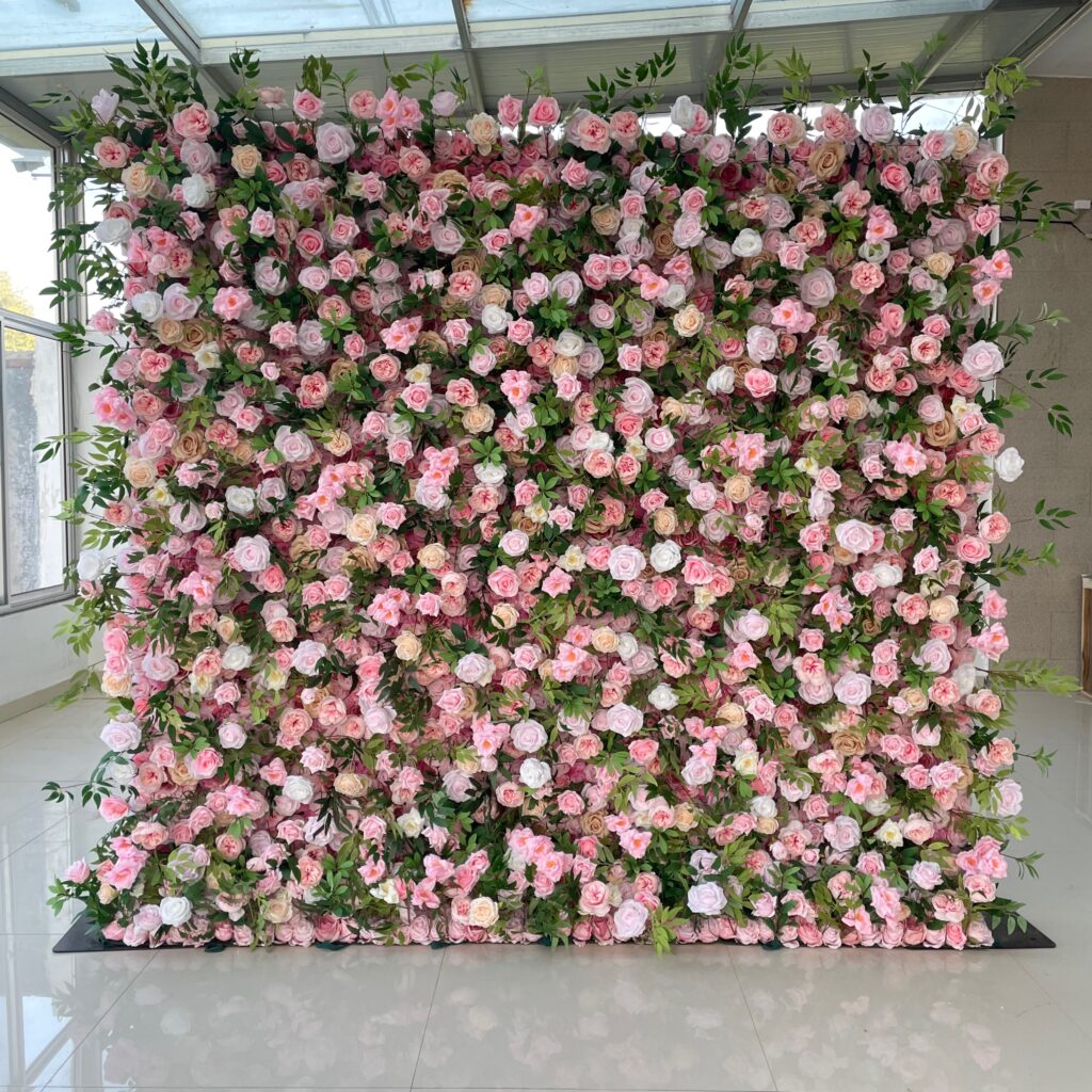 W029 8*8 ft pink rose flower wall fabric panel for wedding event party decor