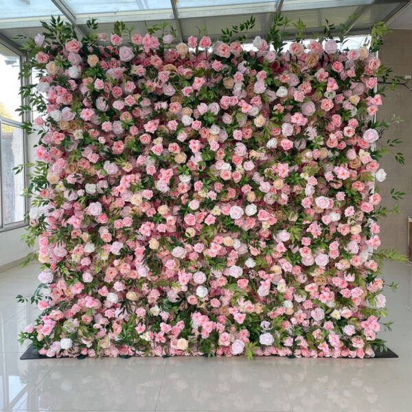 W029 8*8 ft pink rose flower wall fabric panel for wedding event party decor