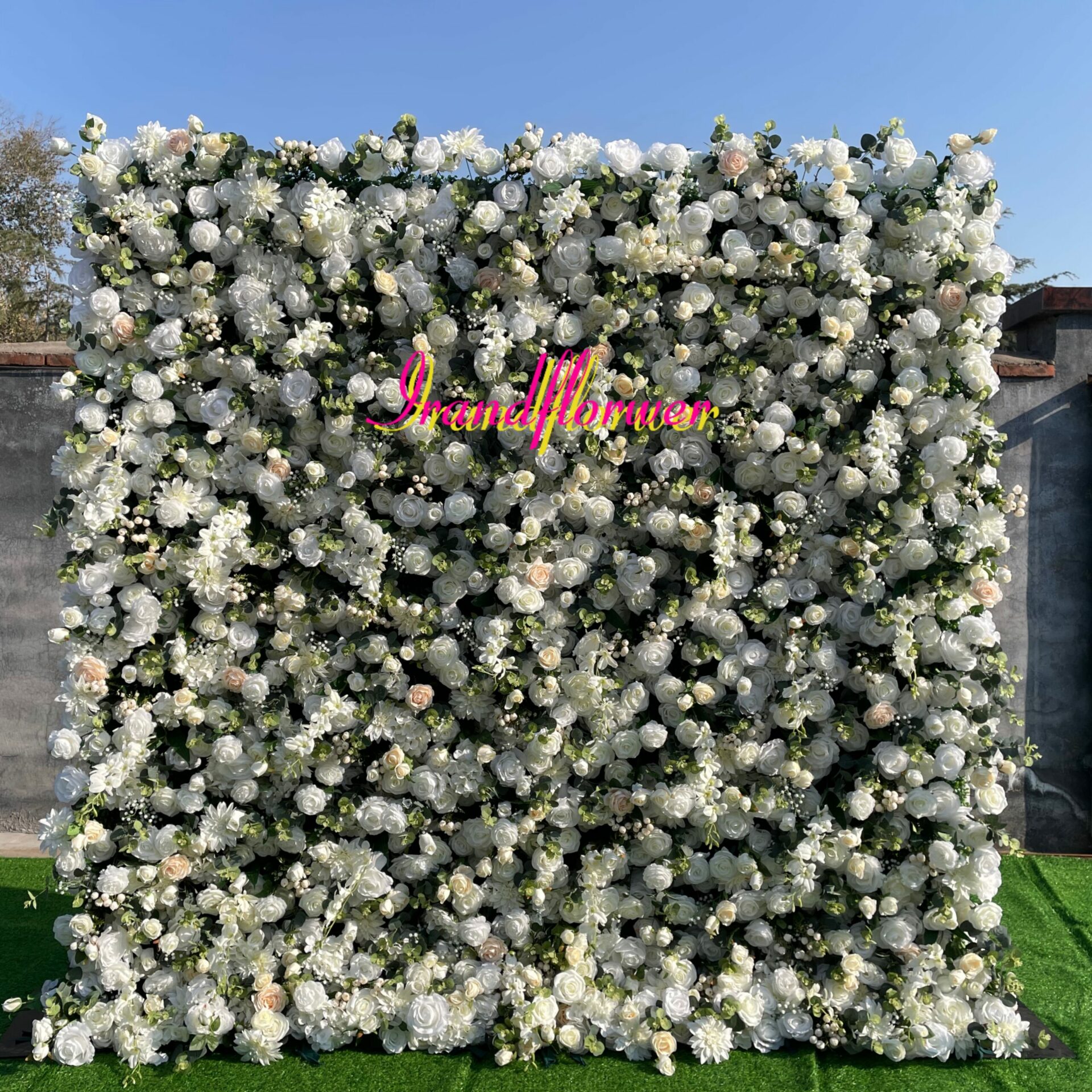 W008 5D 8*8ft full white greenery flower wall roll up floral backdrop