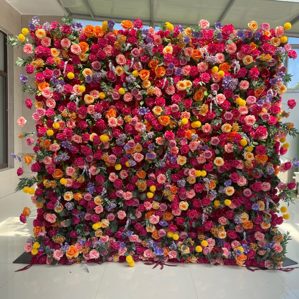 W028 pink wild flower wall fabric panel for wedding event party decor 8*8ft