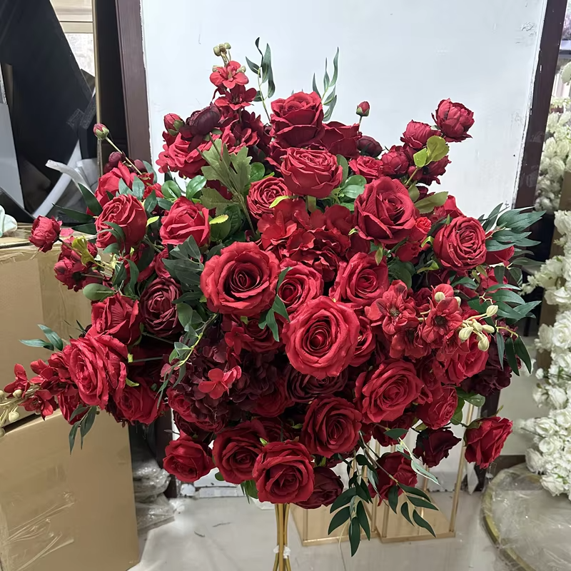 B004 artificial flowers supplying 70cm dark red wedding centerpieces flower ball arrangements