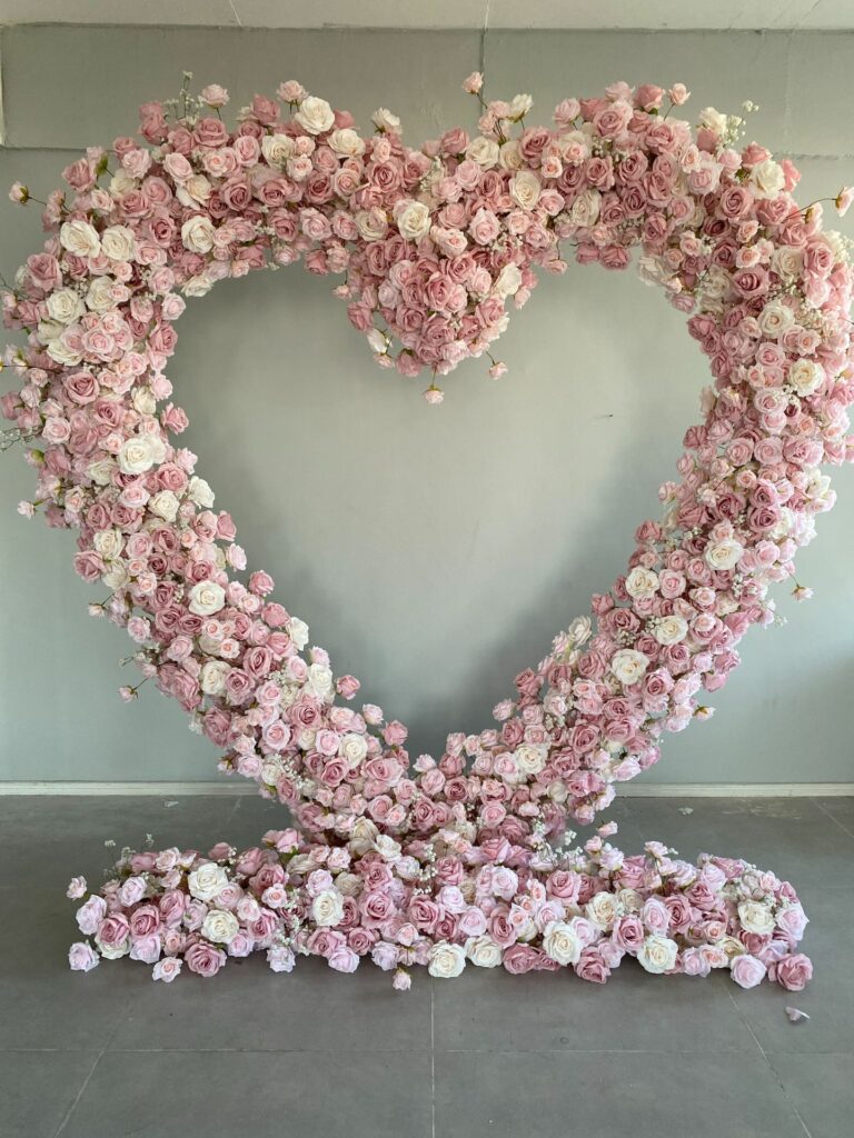 A014  pink heart arch with roses for wedding decor baby shower backdrop
