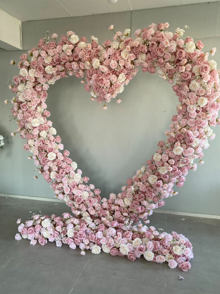 A014 pink heart arch with roses for wedding decor baby shower backdrop