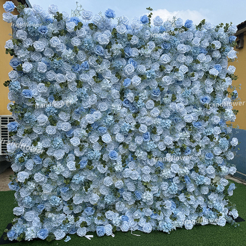 W060 8*8 ft floral backdrop blue flower wall with orchids for wedding decoration