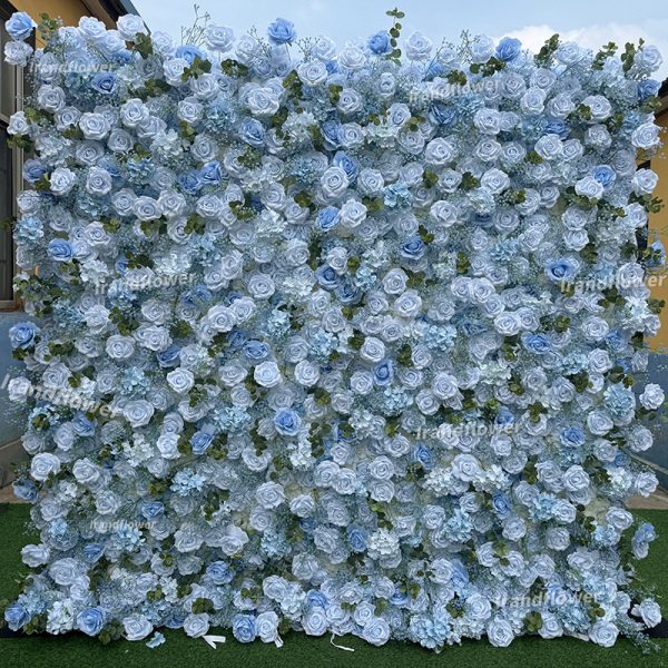 W060 8*8 ft floral backdrop blue flower wall with orchids for wedding decoration
