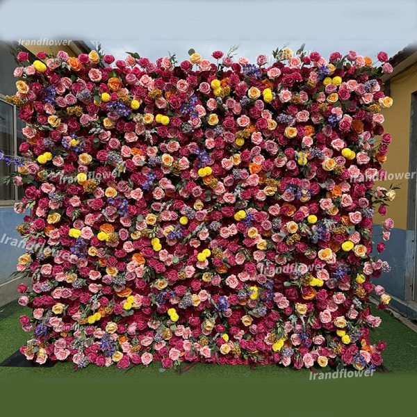 W066 8*10ft Silk floral backdrop colorful flowers wall  for event  decoration