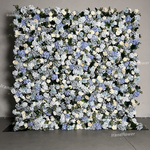 W063 high quality floral backdrop blue rose and hydrangeas flower wall s for wedding decoration