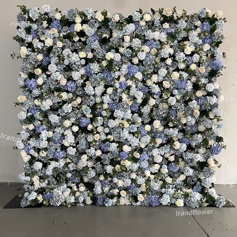 W063 high quality floral backdrop blue rose and hydrangeas flower wall s  for wedding  decoration