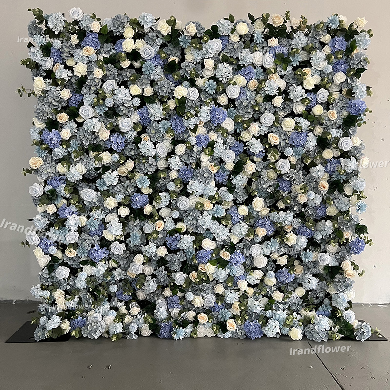 W063 high quality floral backdrop blue rose and hydrangeas flower wall s for wedding decoration