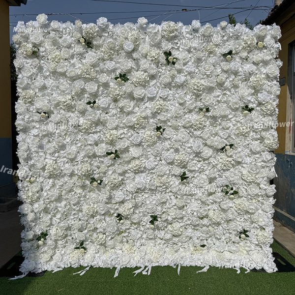W064 high quality floral backdrop white rose and green leaves flower wall  for wedding  decoration