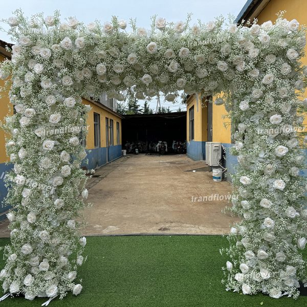 A021 8*8ft babys breath and cream rose flower arch