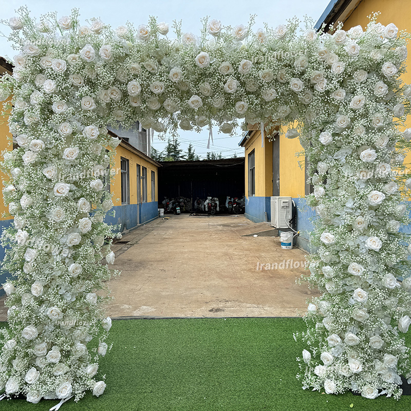A021 8*8ft babys breath and cream rose flower arch