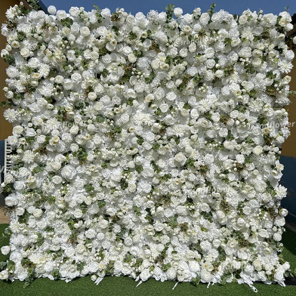 W061 8*8 ft floral backdrop white roses with green leaves for wedding  decoration