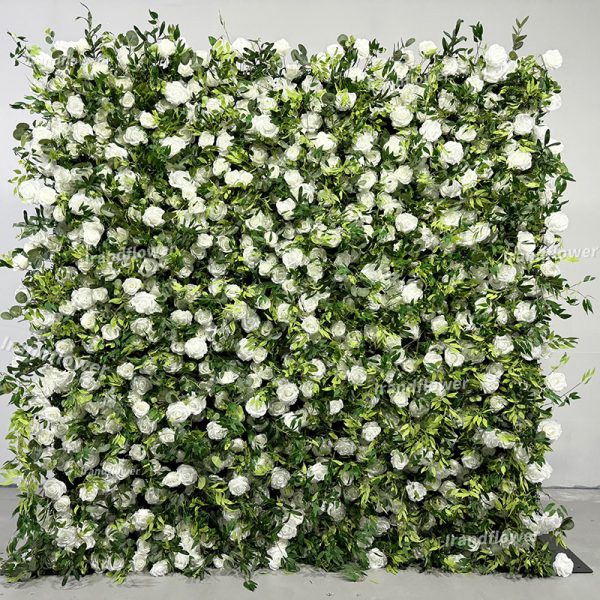 W067 silk flower wall greenery wall with white roses