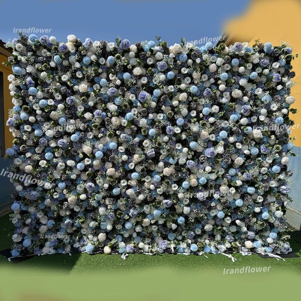 W069 8*10ft 5D blue flower wall backdrop feather wall for wedding decor