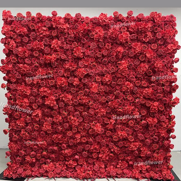 W071 8*8ft roll up red flower wall backdrop with fabric panel