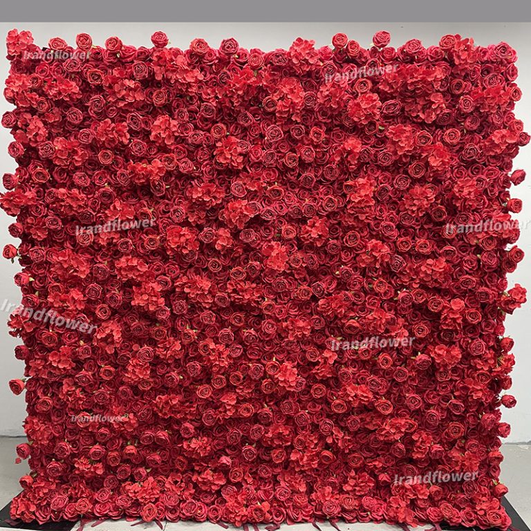 W071 8*8ft roll up red flower wall backdrop with fabric panel