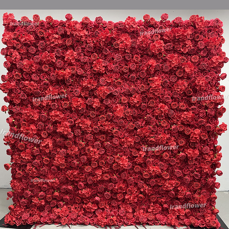 W071 8*8ft roll up red flower wall backdrop with fabric panel