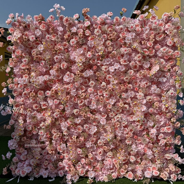 W070 8*8ft pink flower wall backdrop with fabric panel