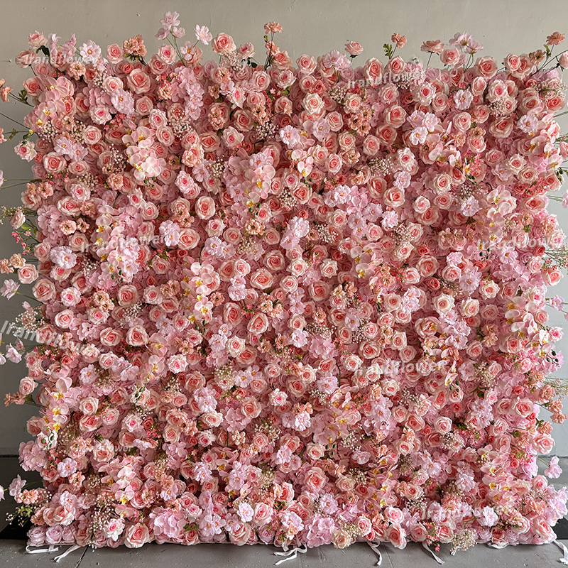 W070 8*8ft pink flower wall backdrop with fabric panel